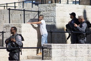 A Palestinian being searched by Israeli Border Police (Photo: Robert Swift/The Media Line)