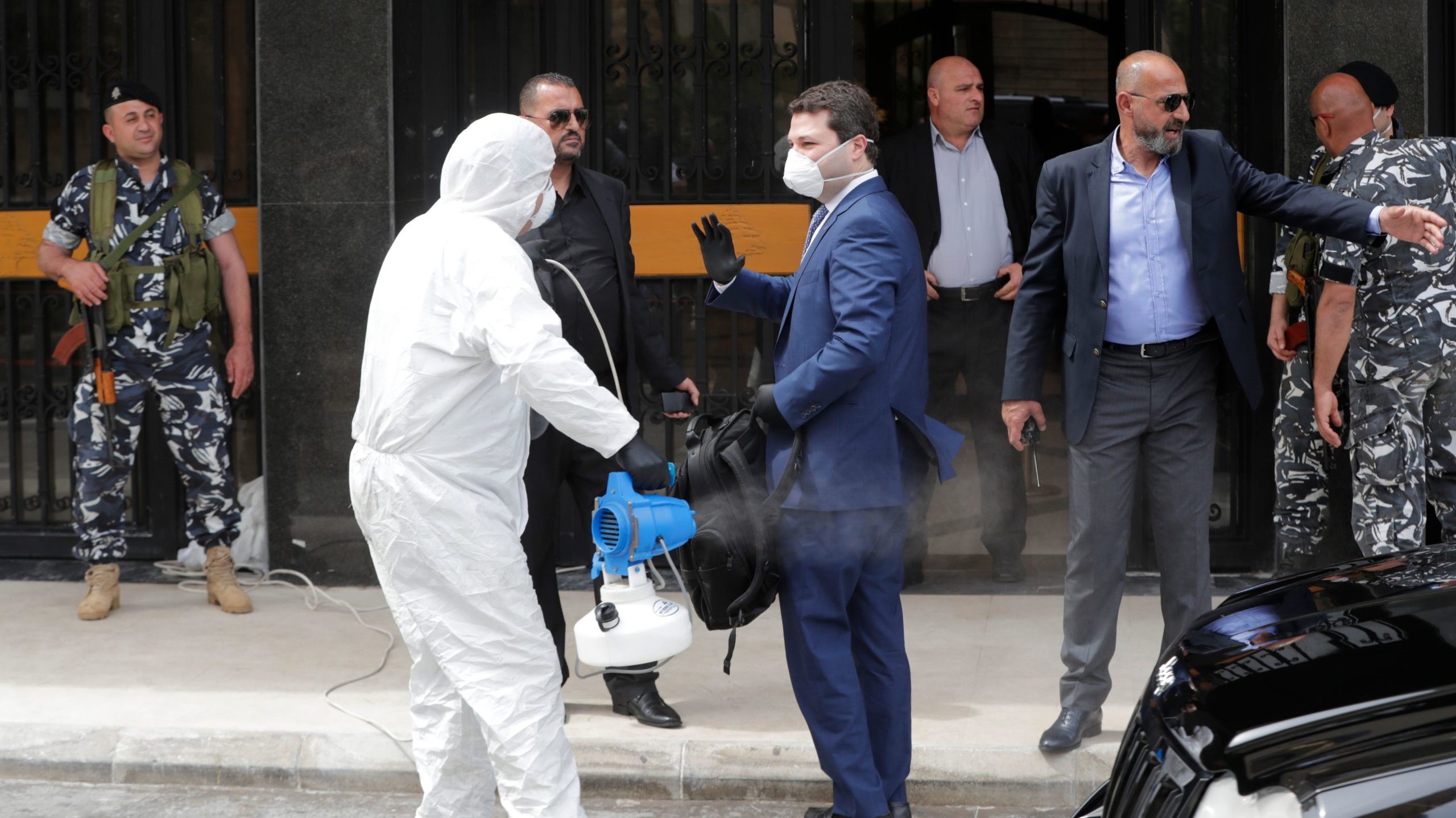 Lebanese MPs Sprayed with Disinfectant for Special Parliamentary Session