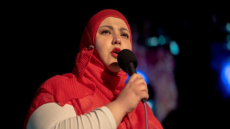 Stand-up comedy performance with Fatiha El-Ghorri