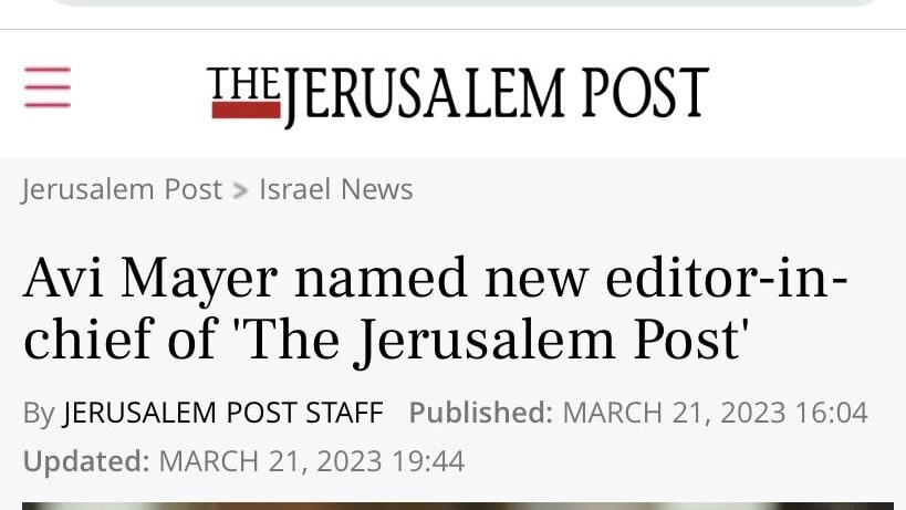 Avi Mayer Named New Editor-in-chief of The Jerusalem Post
