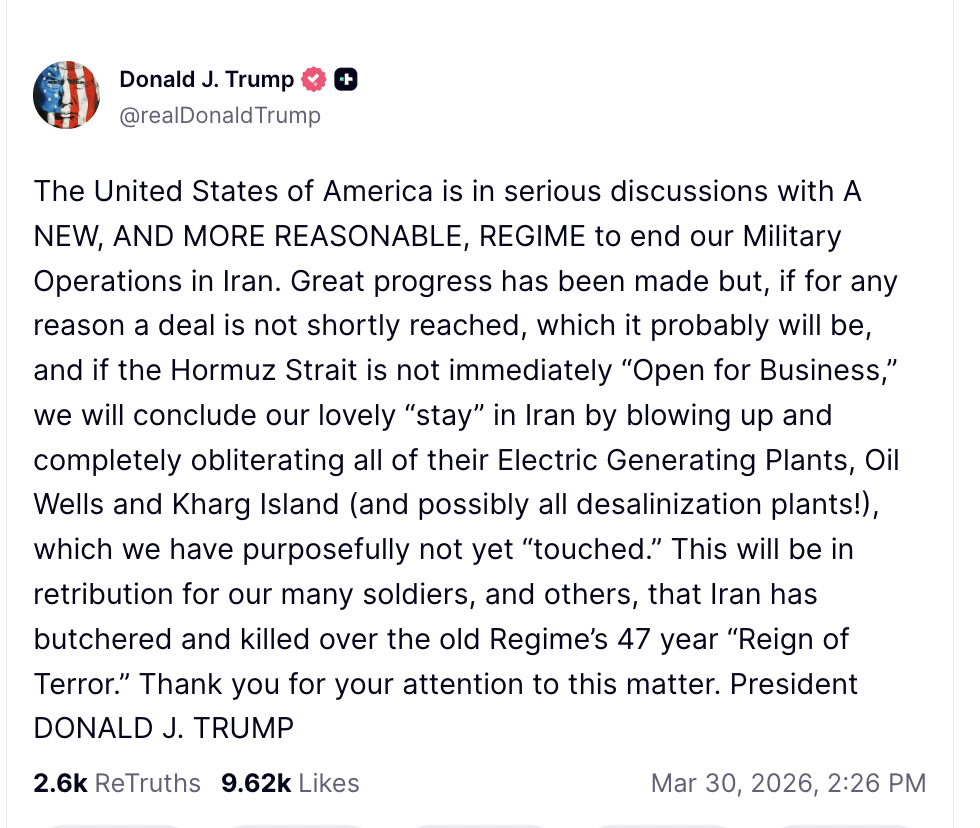 President Trump Renews Threat To Strike Iran’s Energy Infrastructure if Strait of Hormuz Not Opened 