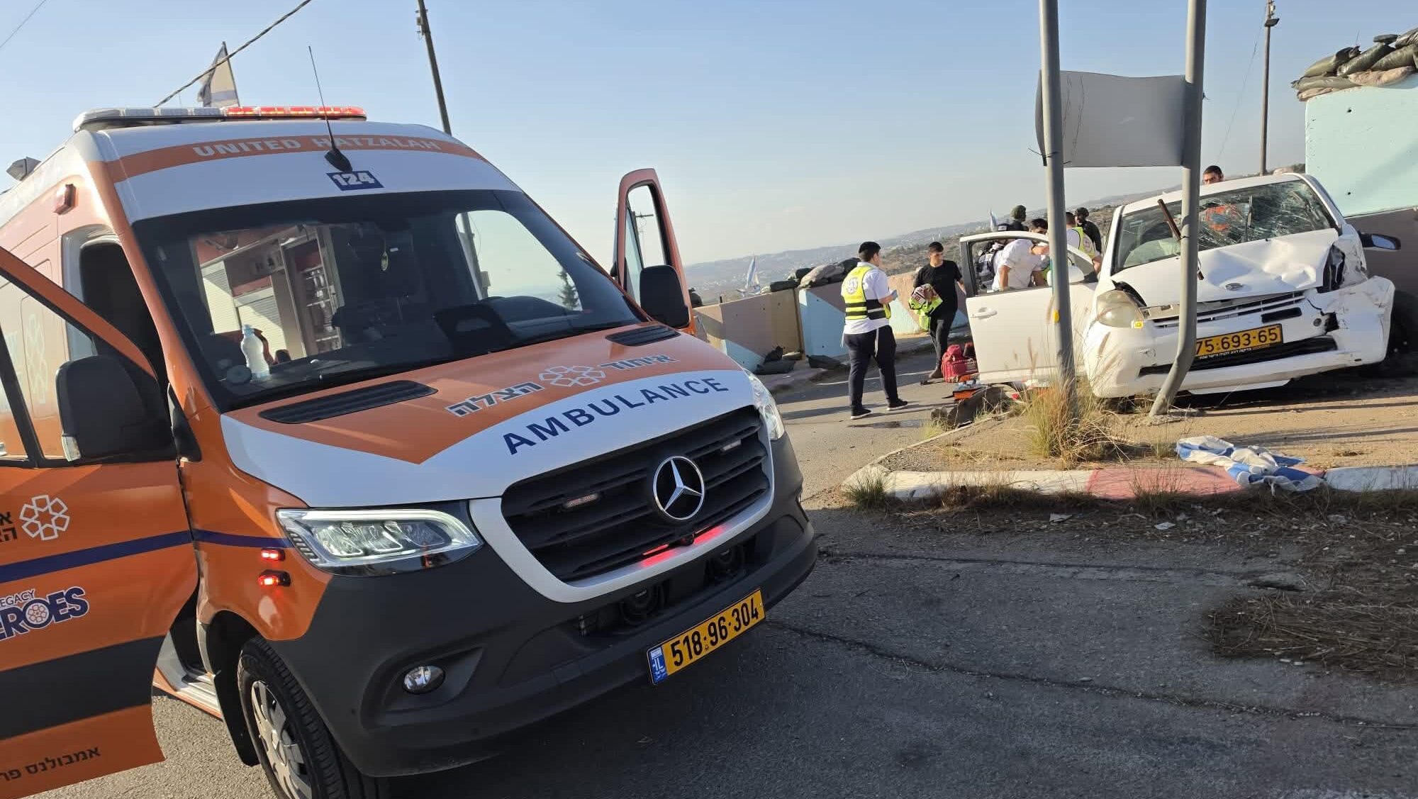 The scene of the car-ramming attack at a checkpoint on Route 443 near Beit Horon, West Bank, September 23, 2026